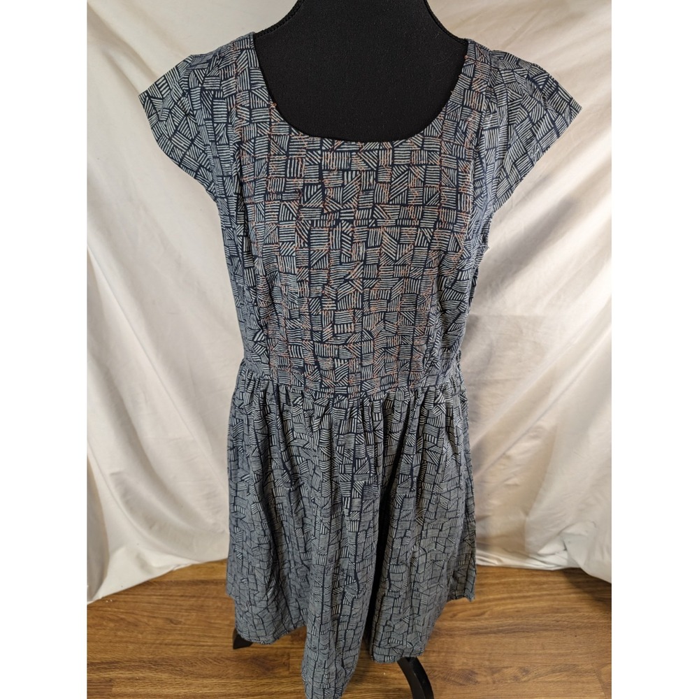 Mata Traders 100% Cotton Size Large Blue Geometric Embroidered Dress